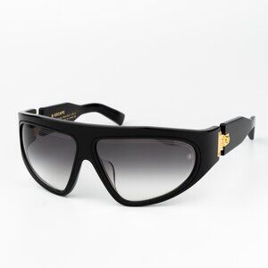 Balmain Women Sunglasses Titanium Black Gold Grey Gradient Wraparound B-ESCAPE